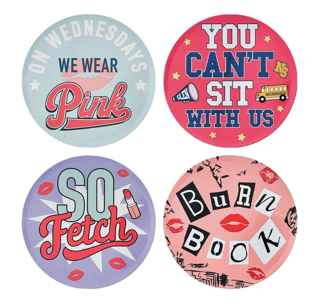Mean Girls - Set of Four Printed Coasters - Metal with Cork Base - 89mm Diameter