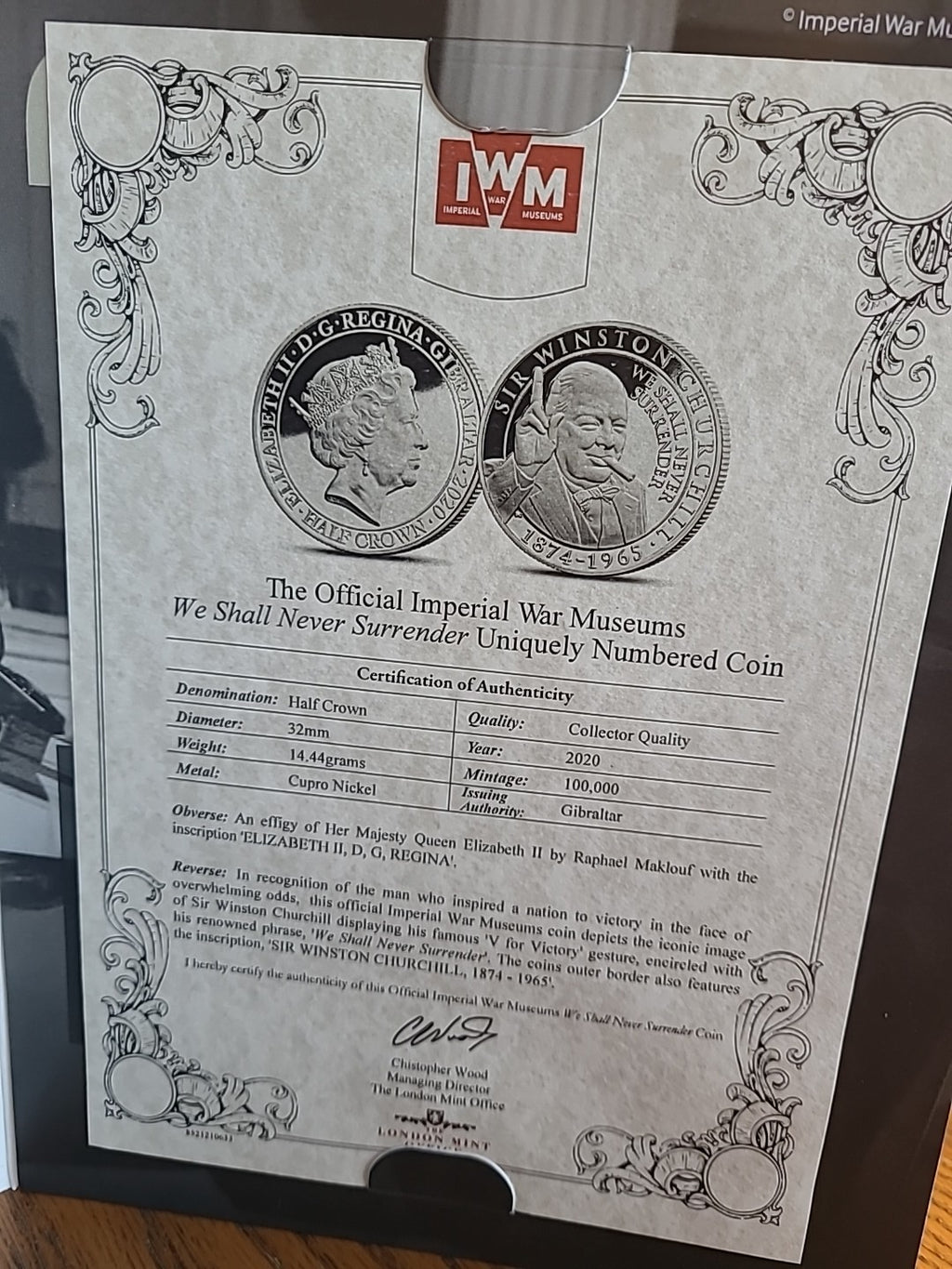 London Mint "We Shall Never Surrender" Gibraltar Half Crown 2020 Coin & COA