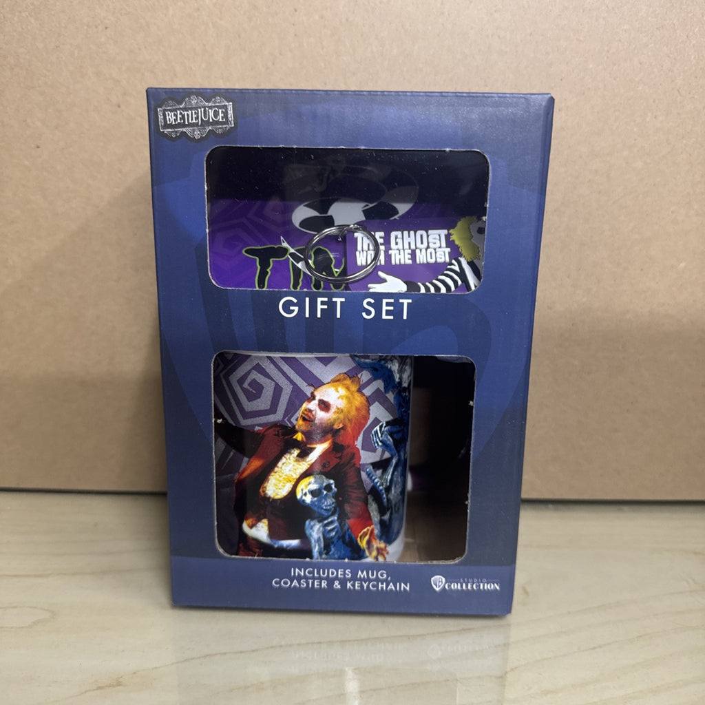 Mug Coaster Keyring Boxed Gift Set - Beetlejuice The Ghost With The Most