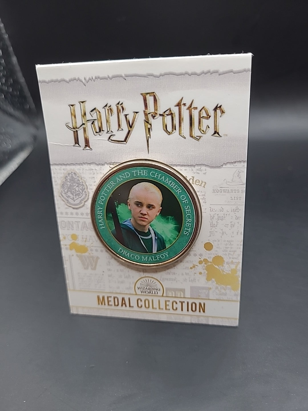 RARE HARRY POTTER MEDAL COIN IN CARD DRACO MALFOY THE CHAMBER OF SECRETS