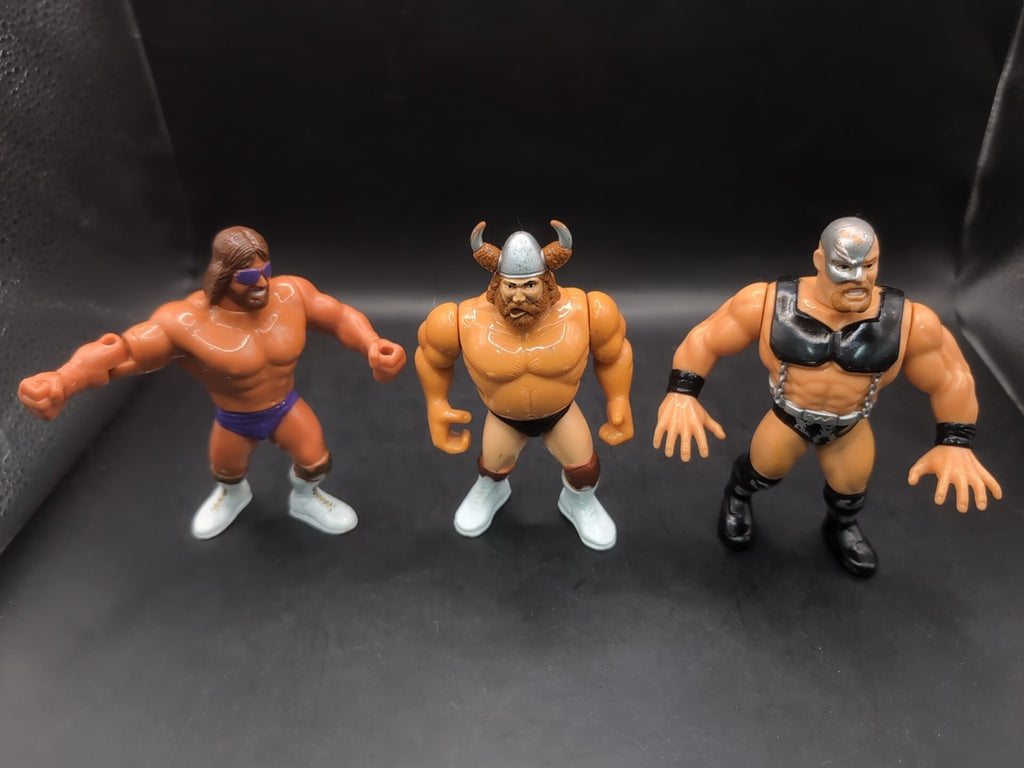 3 X WWF Hasbro Wrestling Figures Macho King, The Berserker & The Warlord