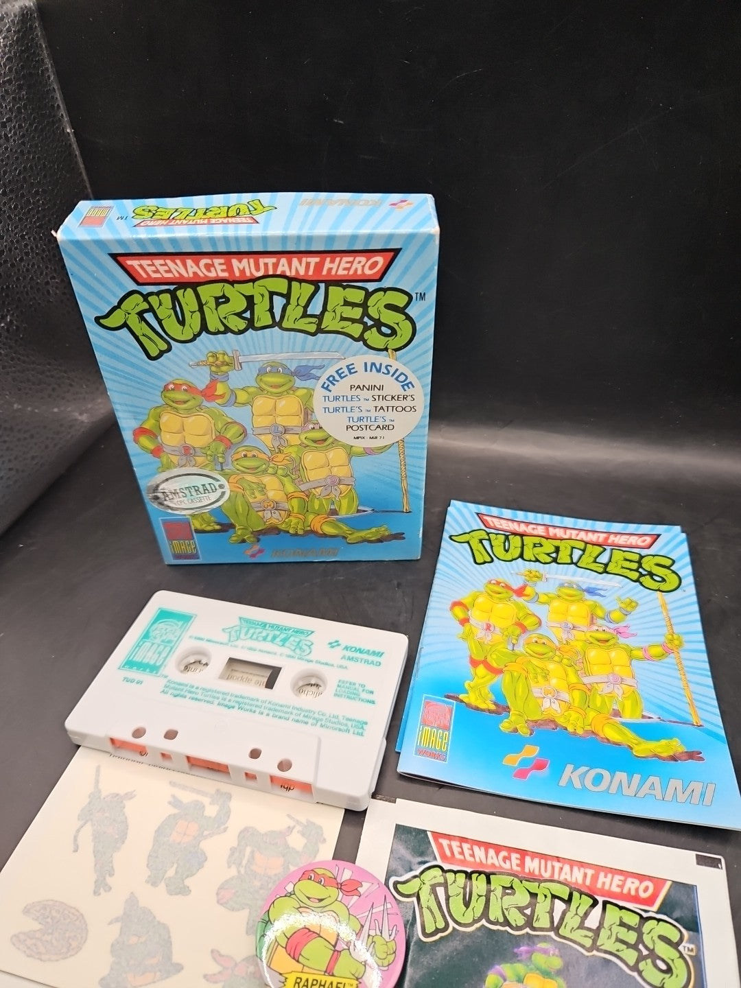 Teenage Mutant Ninja Turtles Amstrad Game With Stickers, Tattoos And Badge