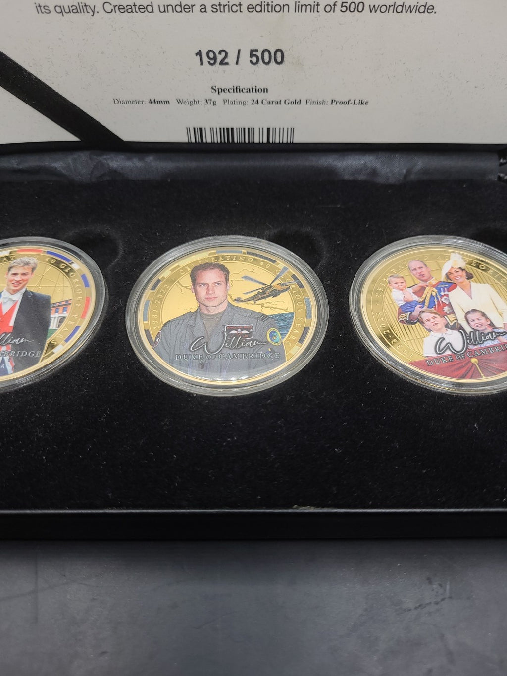 William 40 Glorious Years Duke Of Cambridge Gold Plated Medal / Coin Set