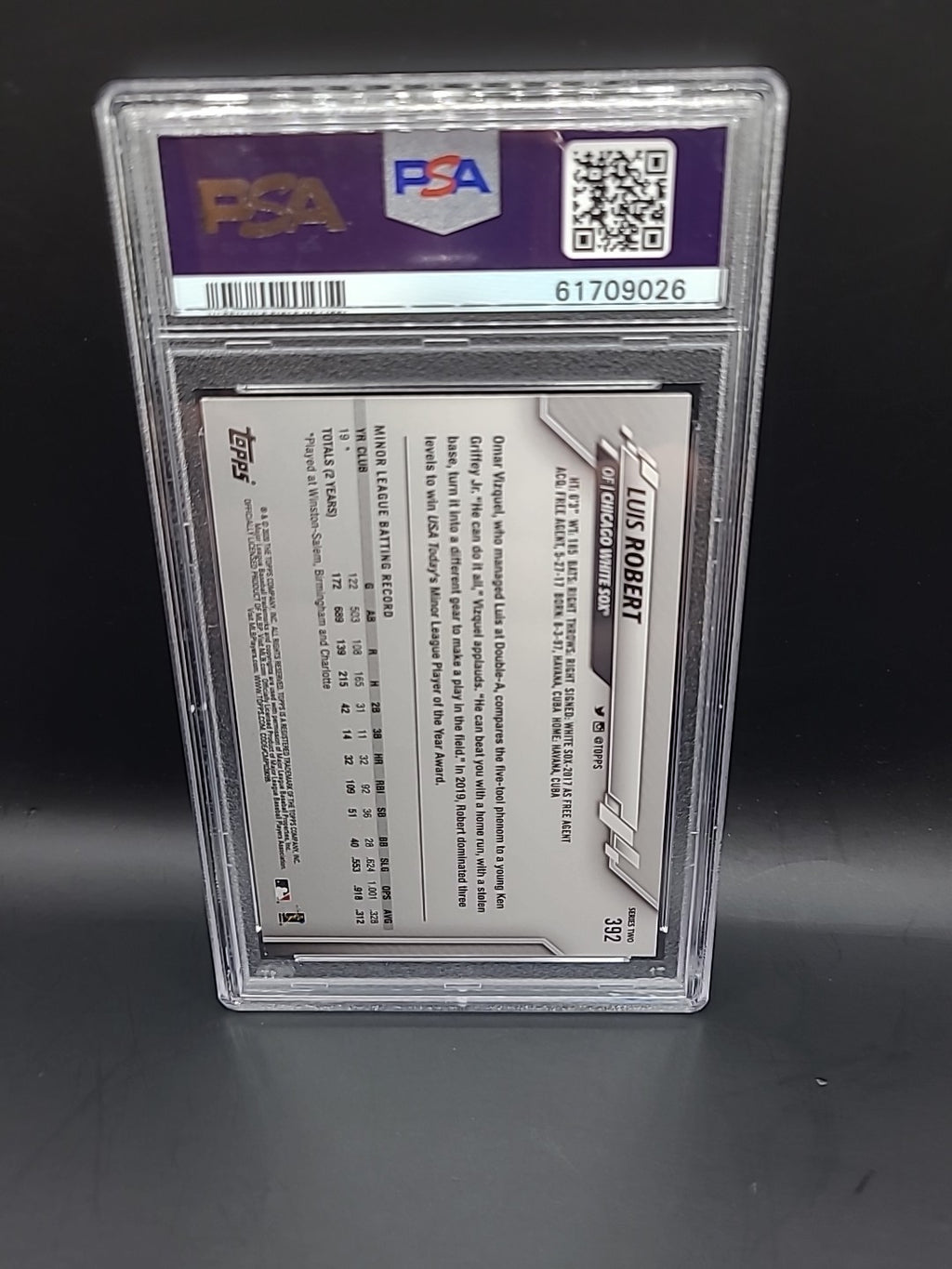 2020 TOPPS LUIS ROBERT RC ROOKIE CARD #392 WHITE SOX PSA 9 MINT