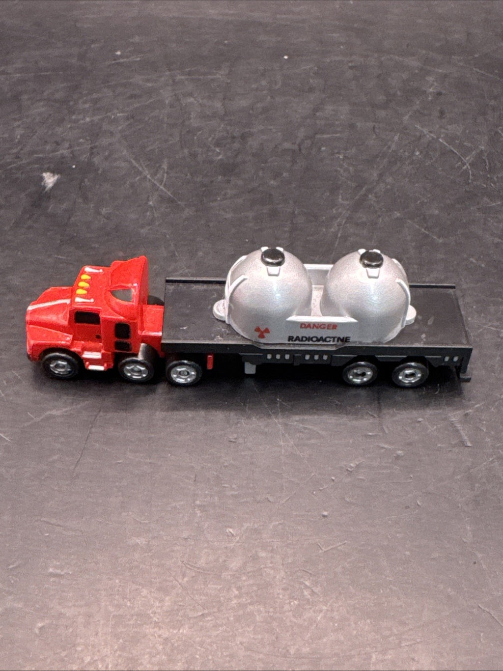 Micro Action Magnifiers SEMI TRUCK Red w DANGER RADIOACTIVE flatbed Funrise 1988