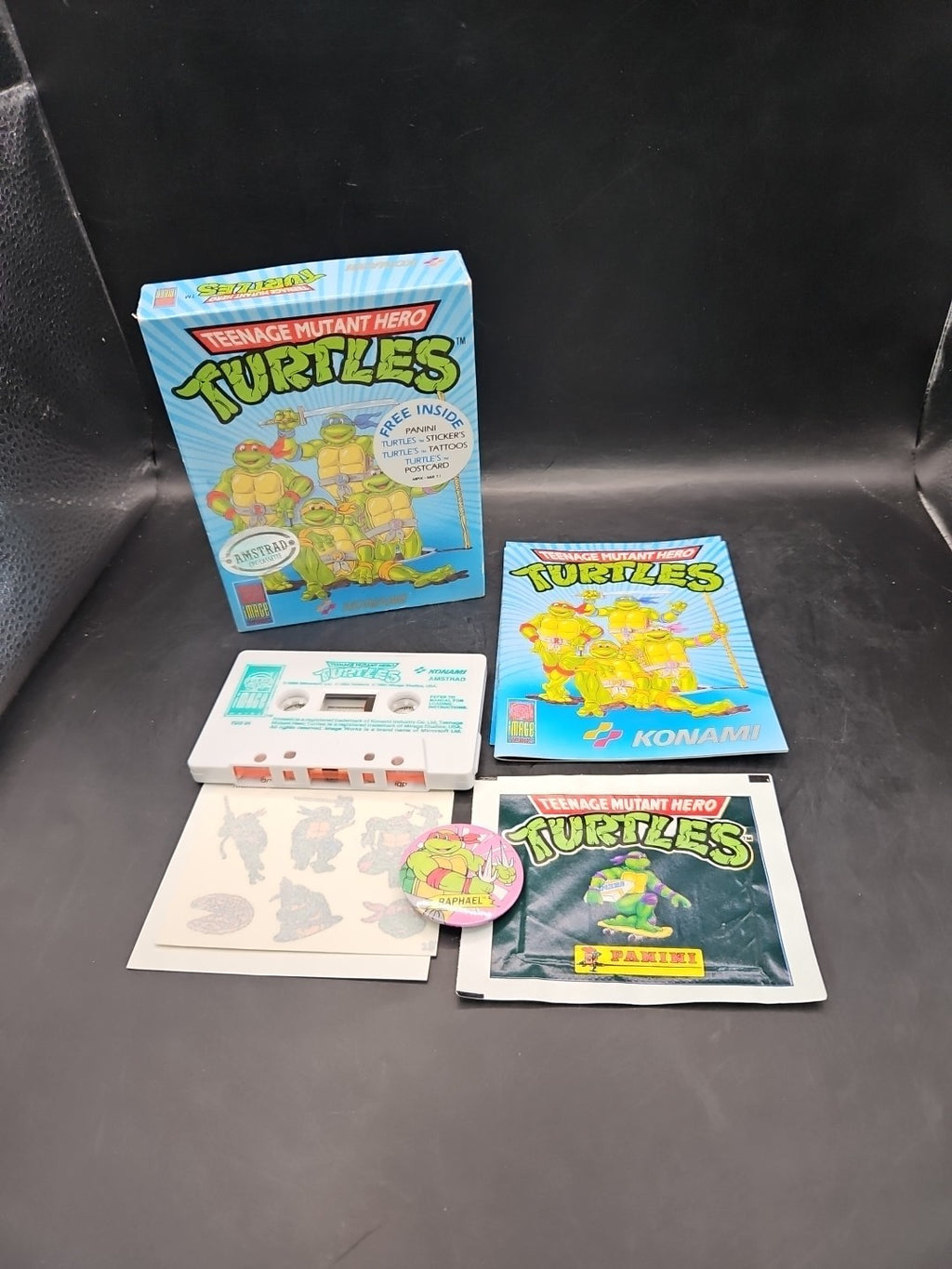 Teenage Mutant Ninja Turtles Amstrad Game With Stickers, Tattoos And Badge