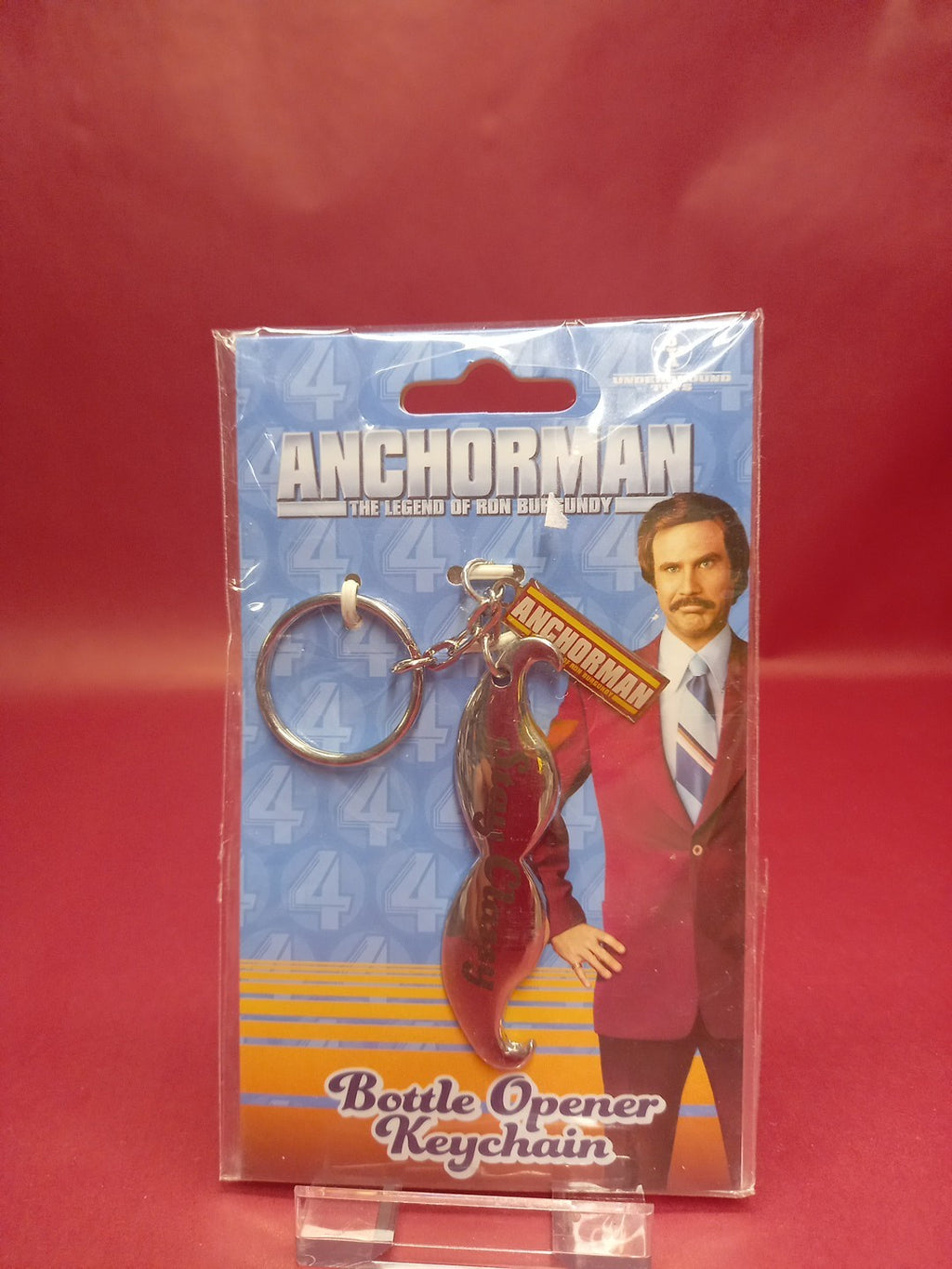 BNIP Anchorman Moustache Bottle Opener Key Chain Keyring Stay Classy Comedy