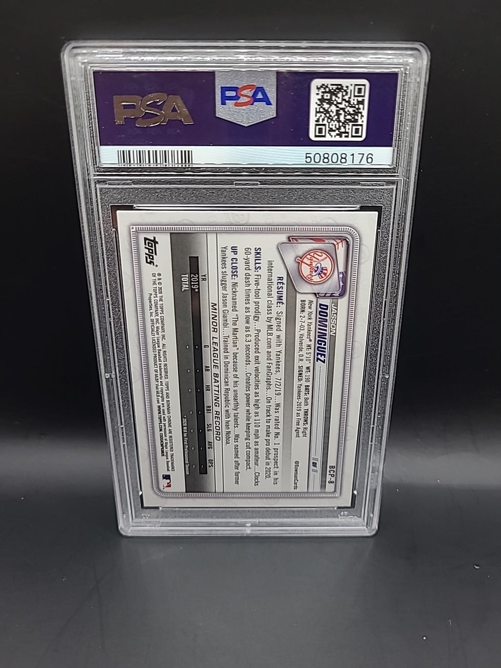 Jasson Dominguez #BCP8 2020 Bowman Chrome Mega Box PSA GEM Mint NY Yankees