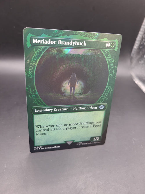1x (806) Meriadoc Brandybuck - SURGE FOIL - Showcase MTG The Lord of the Rings: 