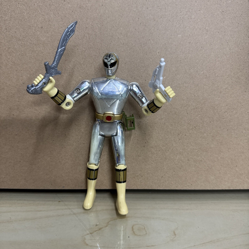 1995 Bandai Power Rangers Metallic Chrome White Ranger 5.5" Movie Action Figure