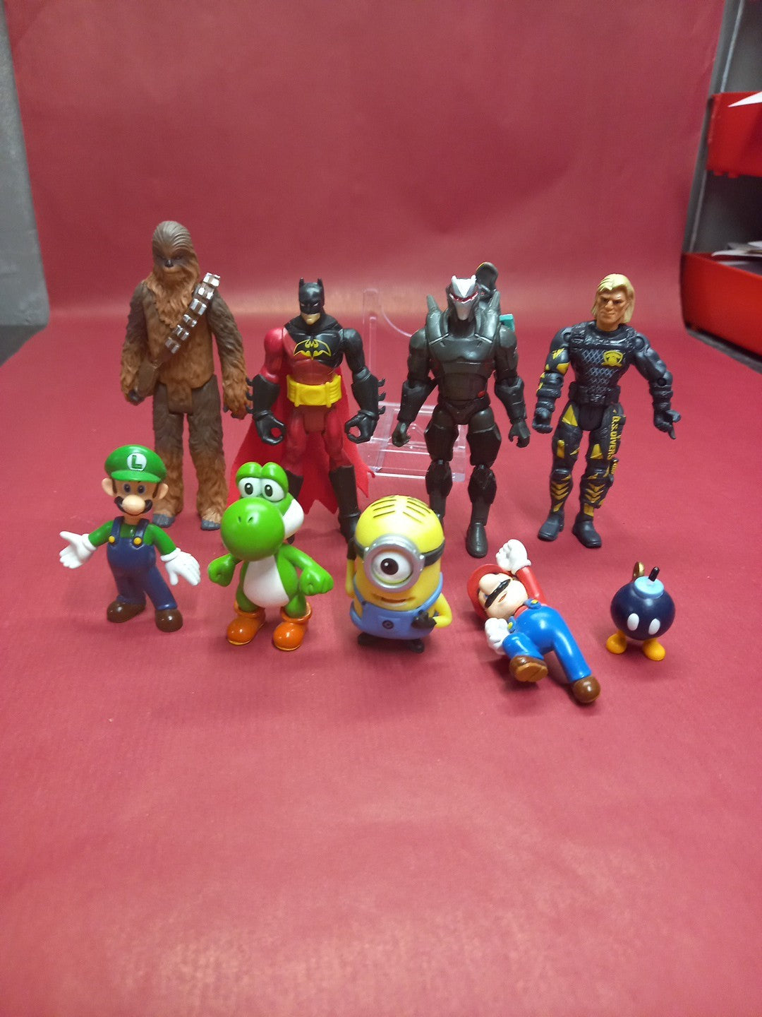 assorted action figures-Mario, Star Wars, Batman, Fortnite, Lanard