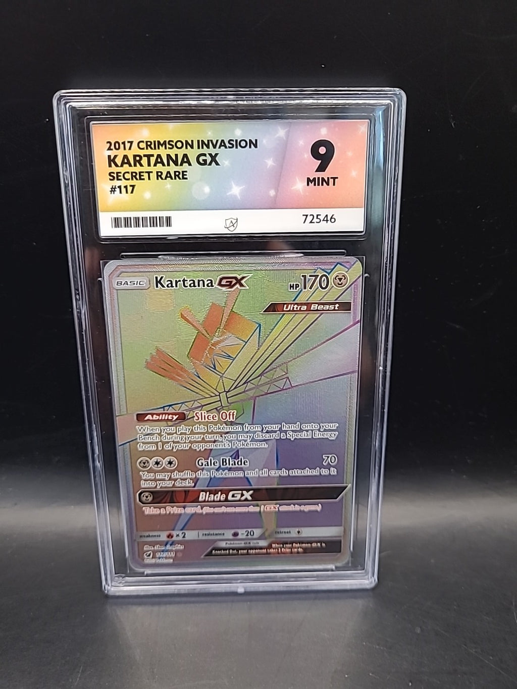 Graded Pokemon Card Kartana GX 117/111 Rainbow Crimson Invasion Ace 9