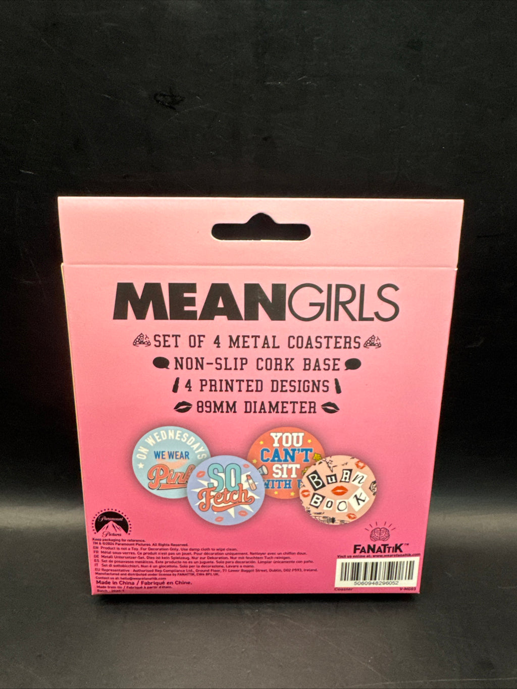 Mean Girls - Set of Four Printed Coasters - Metal with Cork Base - 89mm Diameter