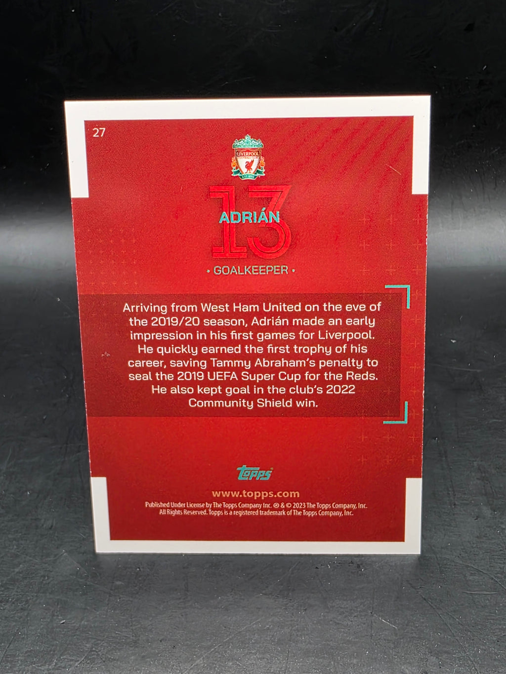 Adrian - Icy Parallel - TOPPS Card Liverpool Team Set 2022/23