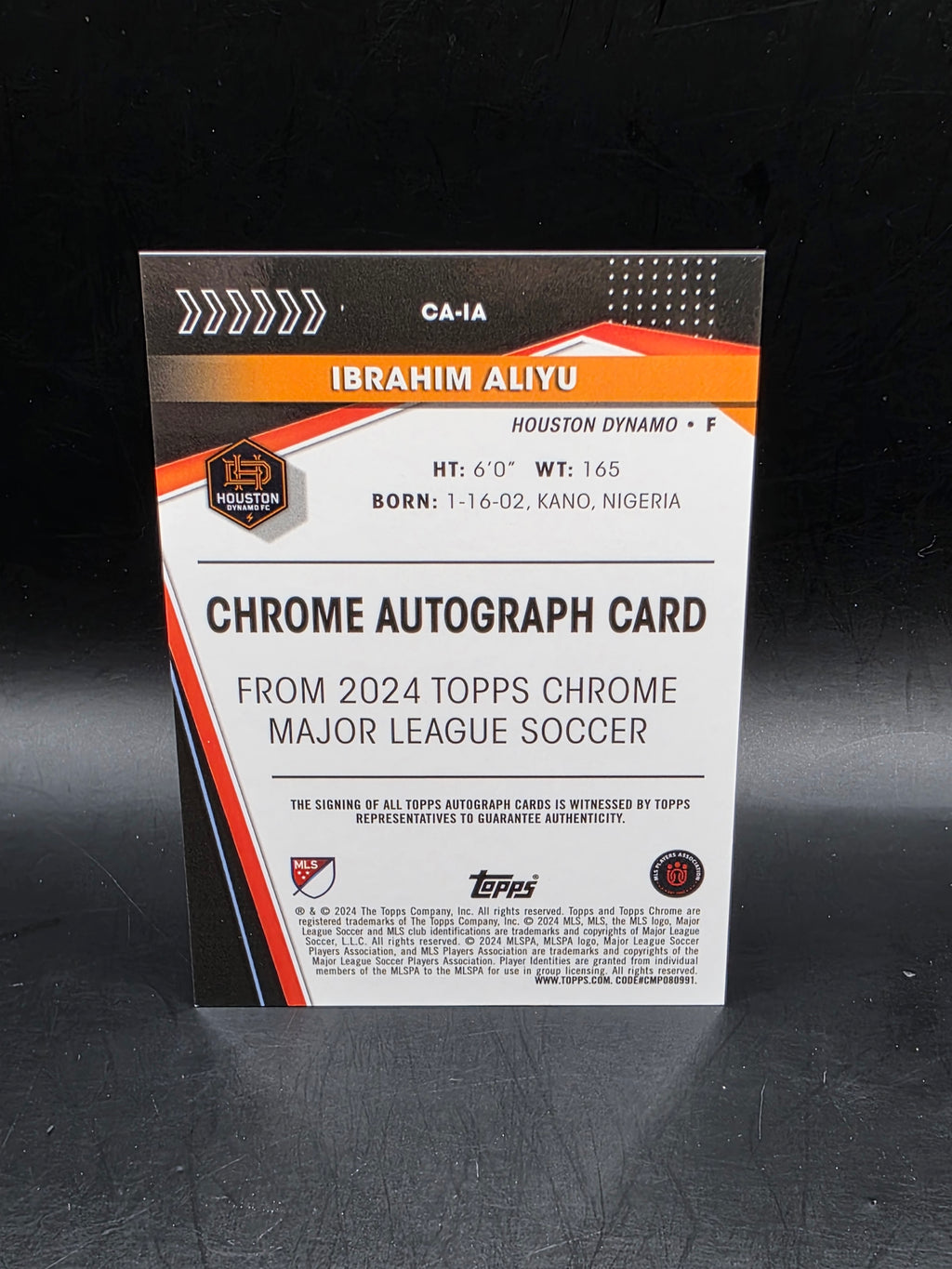 2024 MLS Topps Chrome Ibrahim Aliyu RC Auto Rookie Houston Dynamo Autograph