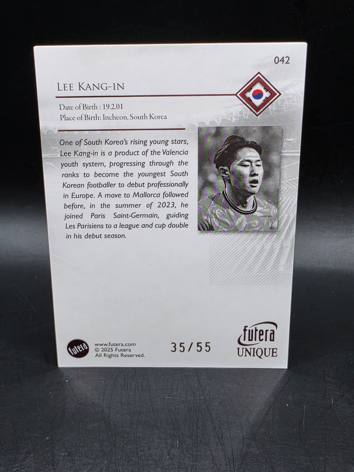 Futera 2025 Unique World Football Lee Kang-in /55 South Korea Numbered Card