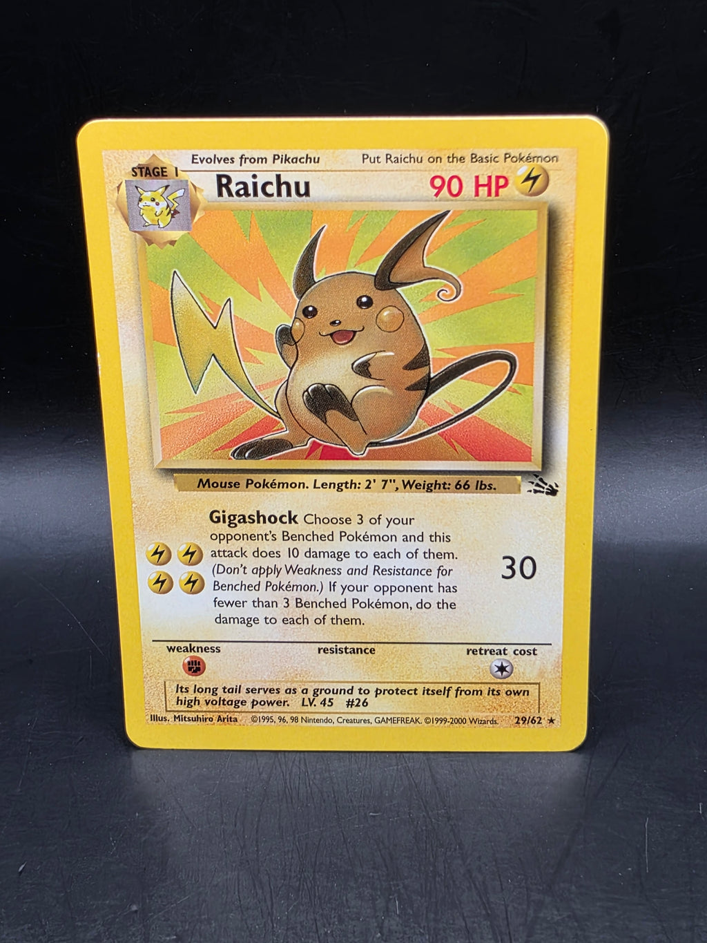 Pokemon Card Raichu 29/62 Unlimited Fossil Regular LP Condition