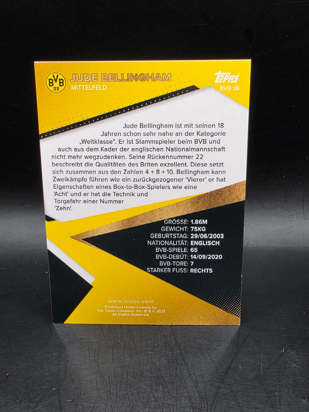 Topps 2021-22 Borussia Dortmund Team Set Jude Bellingham BVB-JB 162/170