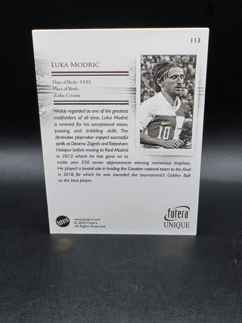Futera Unqiue #113 2025 Luka Modrić The Greats Base Football Card