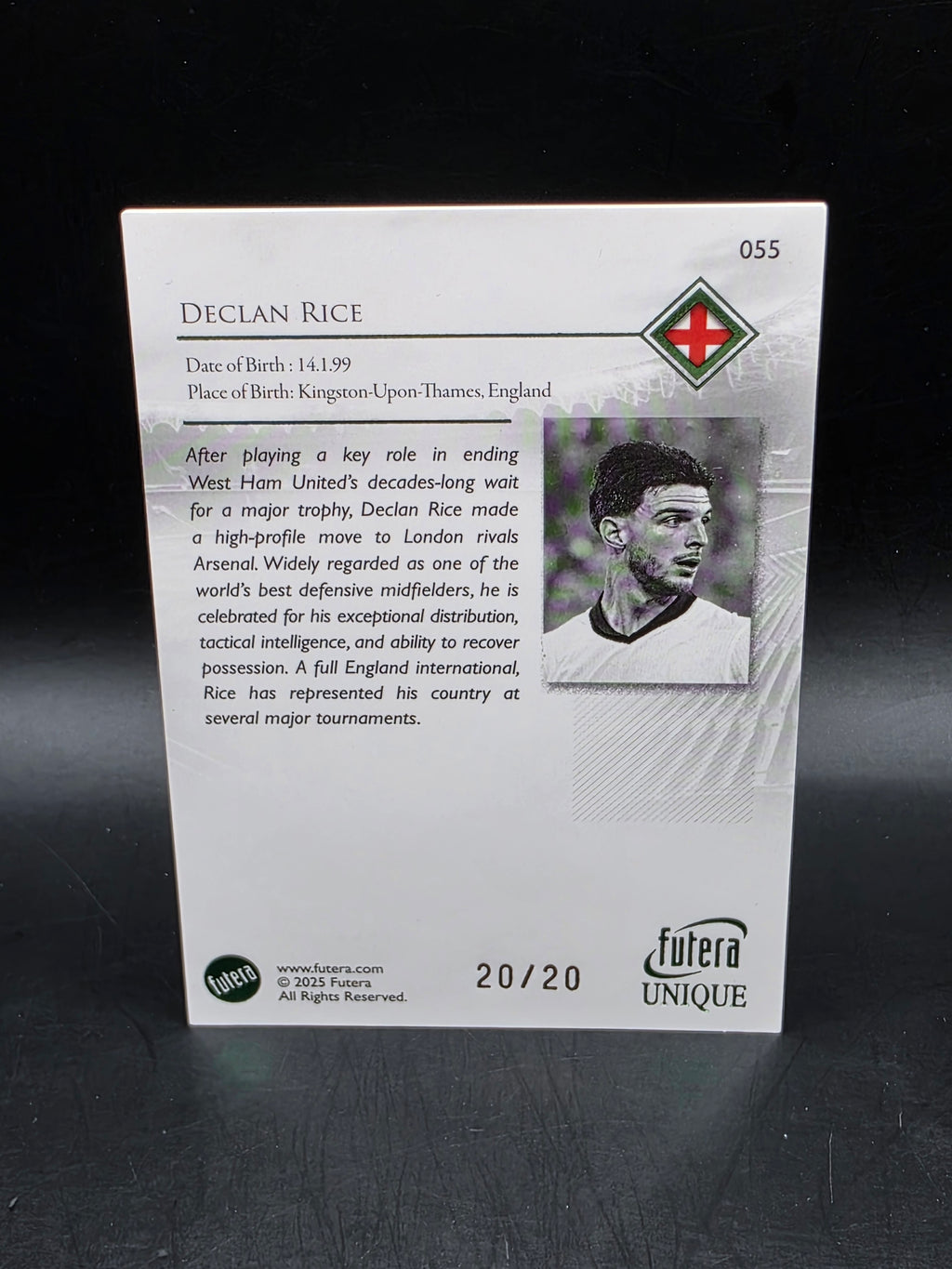Declan Rice 2025 Futera Unique Green /20 #055 Arsenal England World Cup