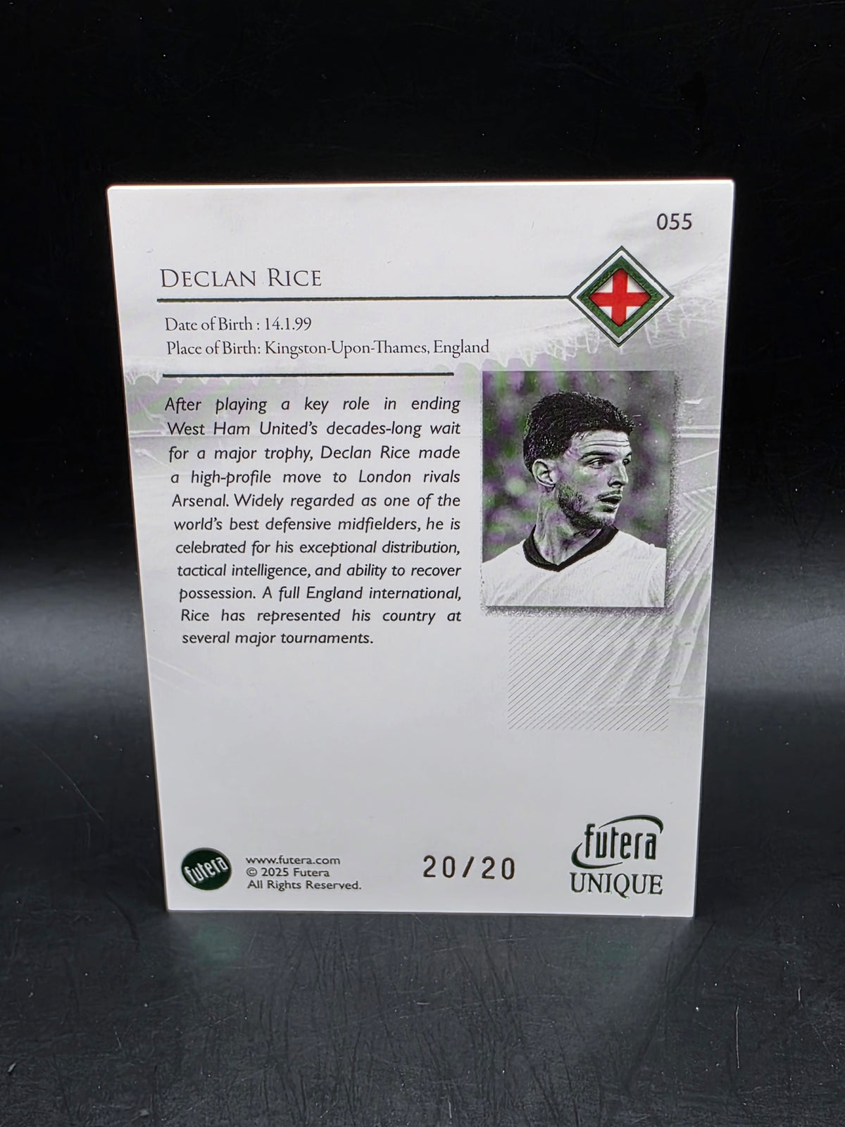 Declan Rice 2025 Futera Unique Green /20 #055 Arsenal England World Cup
