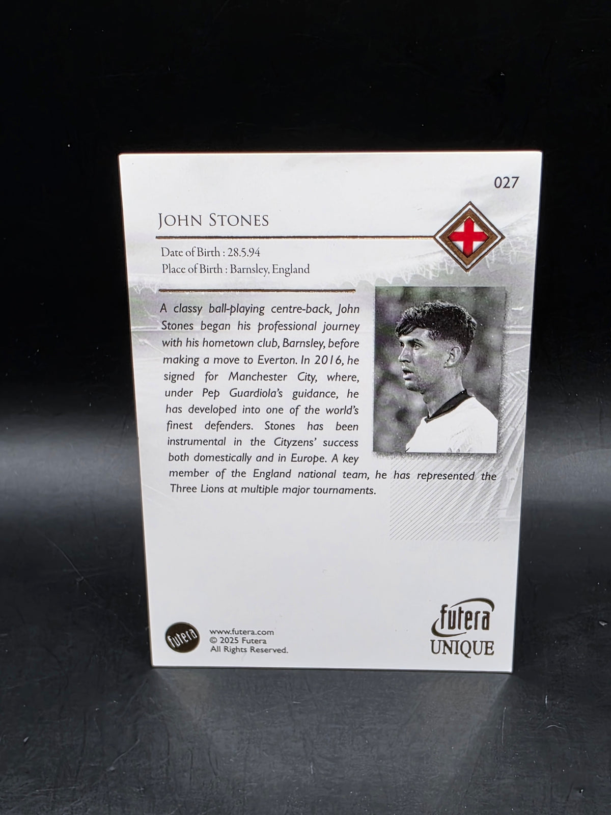 Futera Unique John Stones England Defender 027 Fußball Trading Card 2025