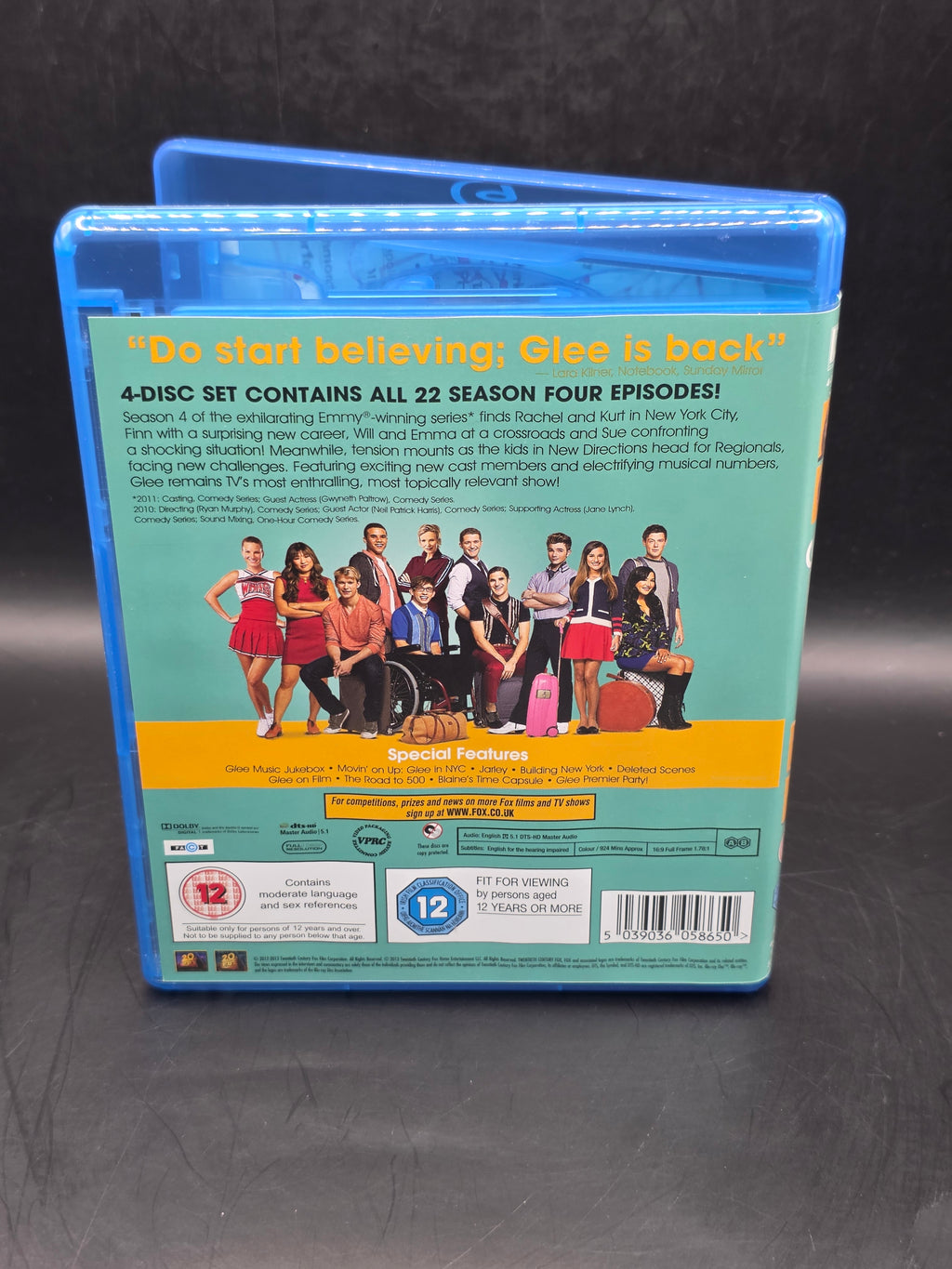 Glee: The Complete Fourth Season Blu-ray (2013) Chris Colfer cert 12 4 discs VGC