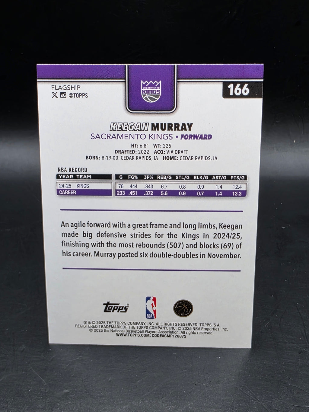 2025 Topps Flagship NBA Basketball No. 166 Keegan Murray Rainbow Holo M/NM