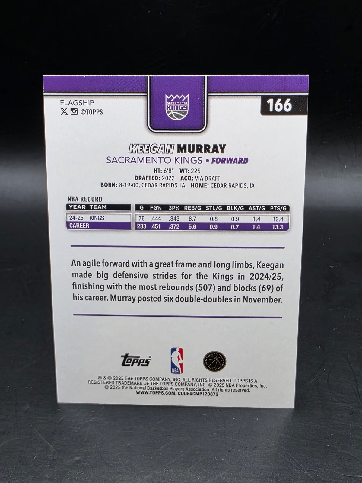 2025 Topps Flagship NBA Basketball No. 166 Keegan Murray Rainbow Holo M/NM
