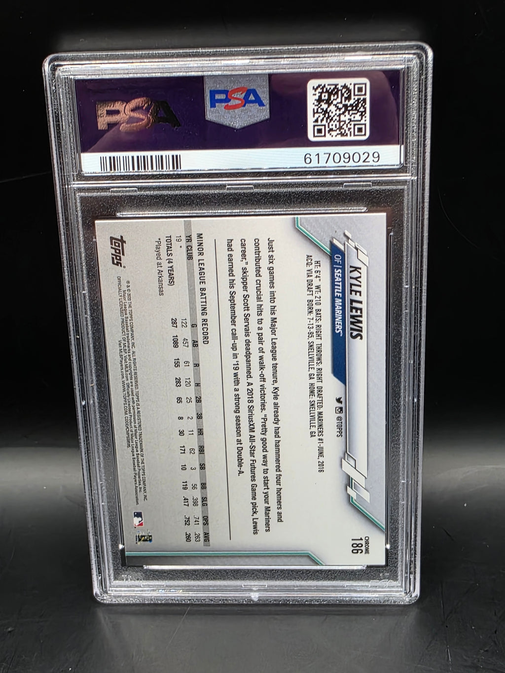 2020 Topps Chrome #186 Kyle Lewis PSA 10 RC Rookie Seattle Mariners