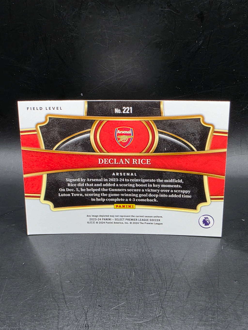 Declan Rice Field Level Panini Select Premier League 2023-24 Arsenal FC No.221