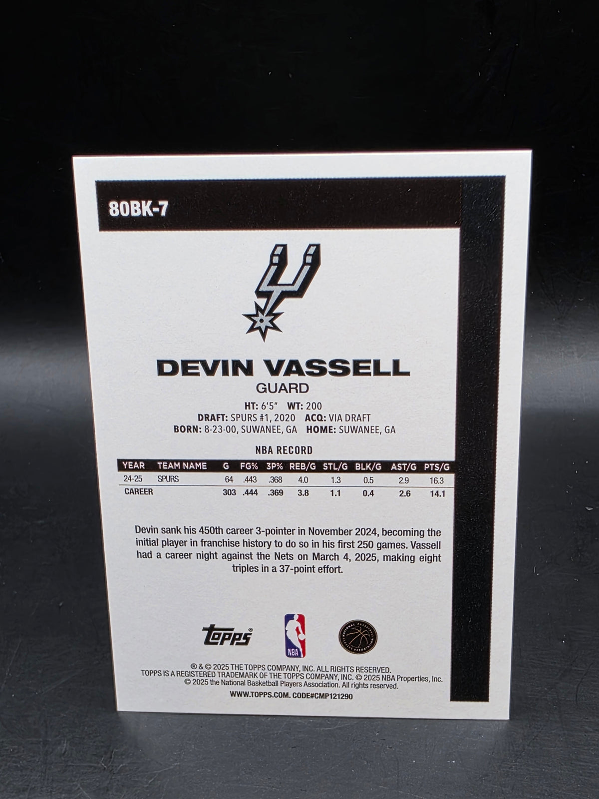 Devin Vassell Spurs 2024-25 Topps 45th Anniversary #80BK-7 - M/NM