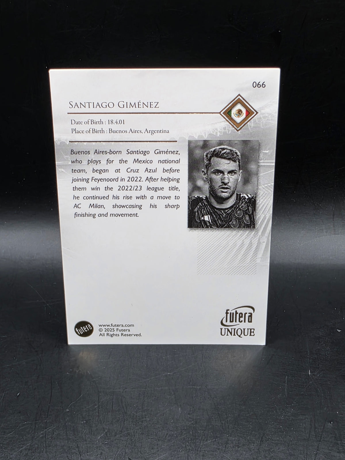 Futera Unique 2025 Santiago Gimenez Parallel Mexico AC Milan #066