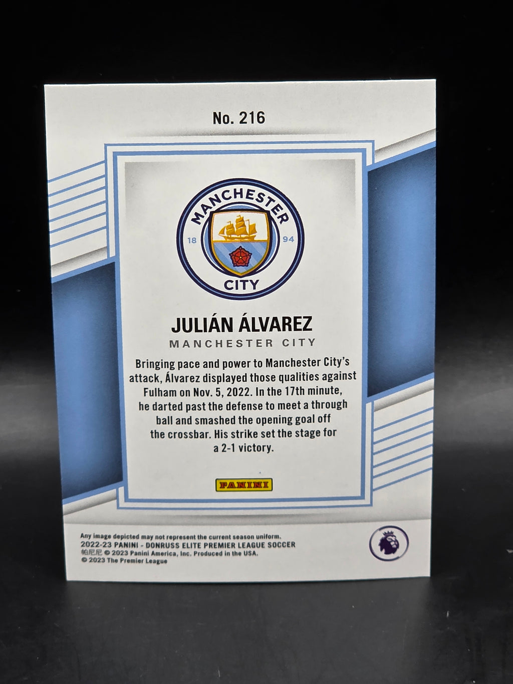 Julian Alvarez Rookie 2022-23 Panini Donruss Elite Premier League Base Card #216